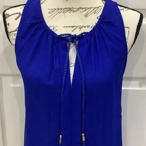 Marisol, Royal Blue sleeveless sheer top with corded tie, size M